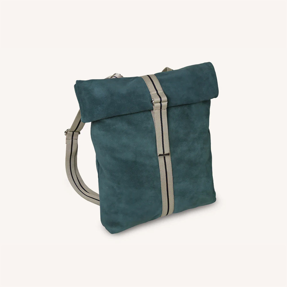Sac à dos roulé vert cuir velours